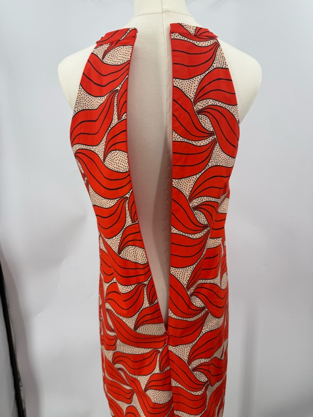 Ann Taylor Cotton blend Red Leaf Swirl Halter Dress 2 - Picture 6 of 9